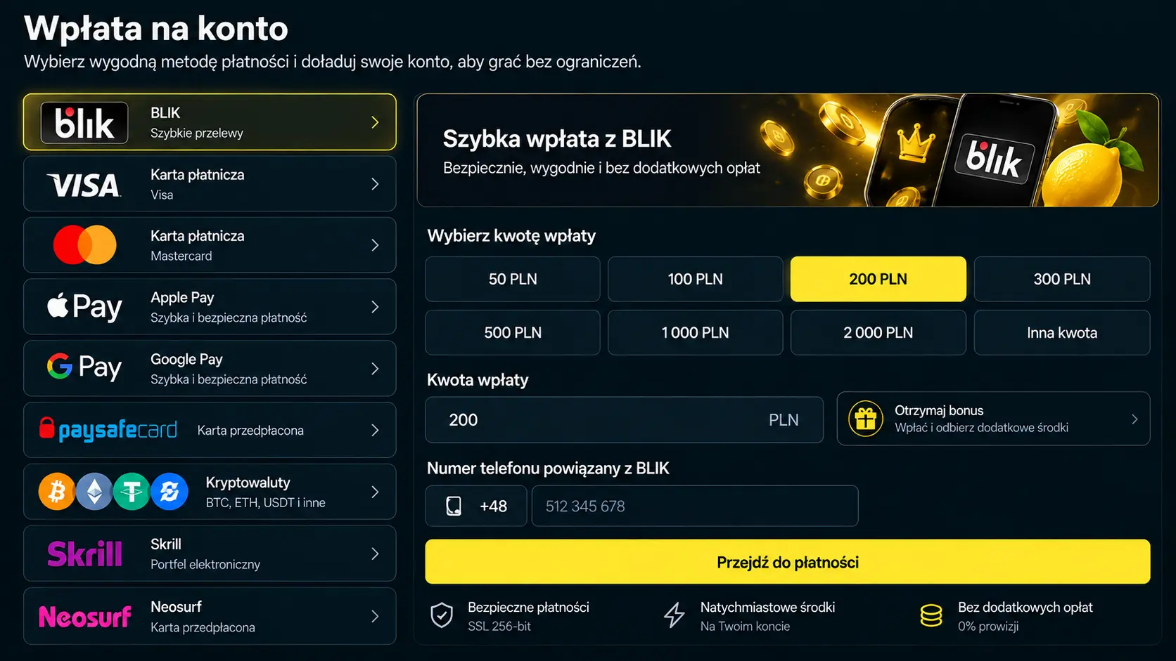 Kasa Lemon Casino – dostępne metody wpłaty
