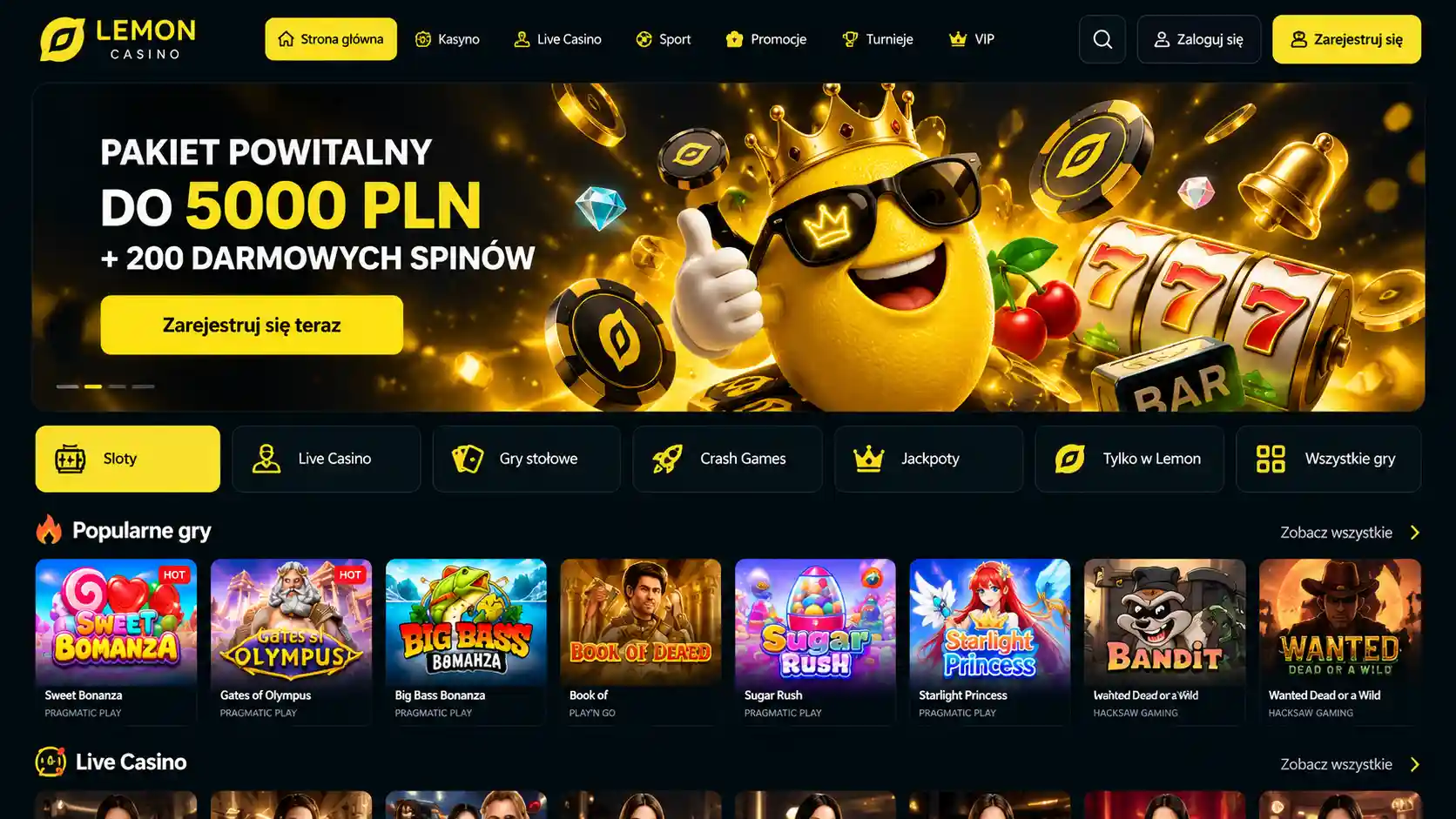 Strona główna Lemon Casino na komputerze