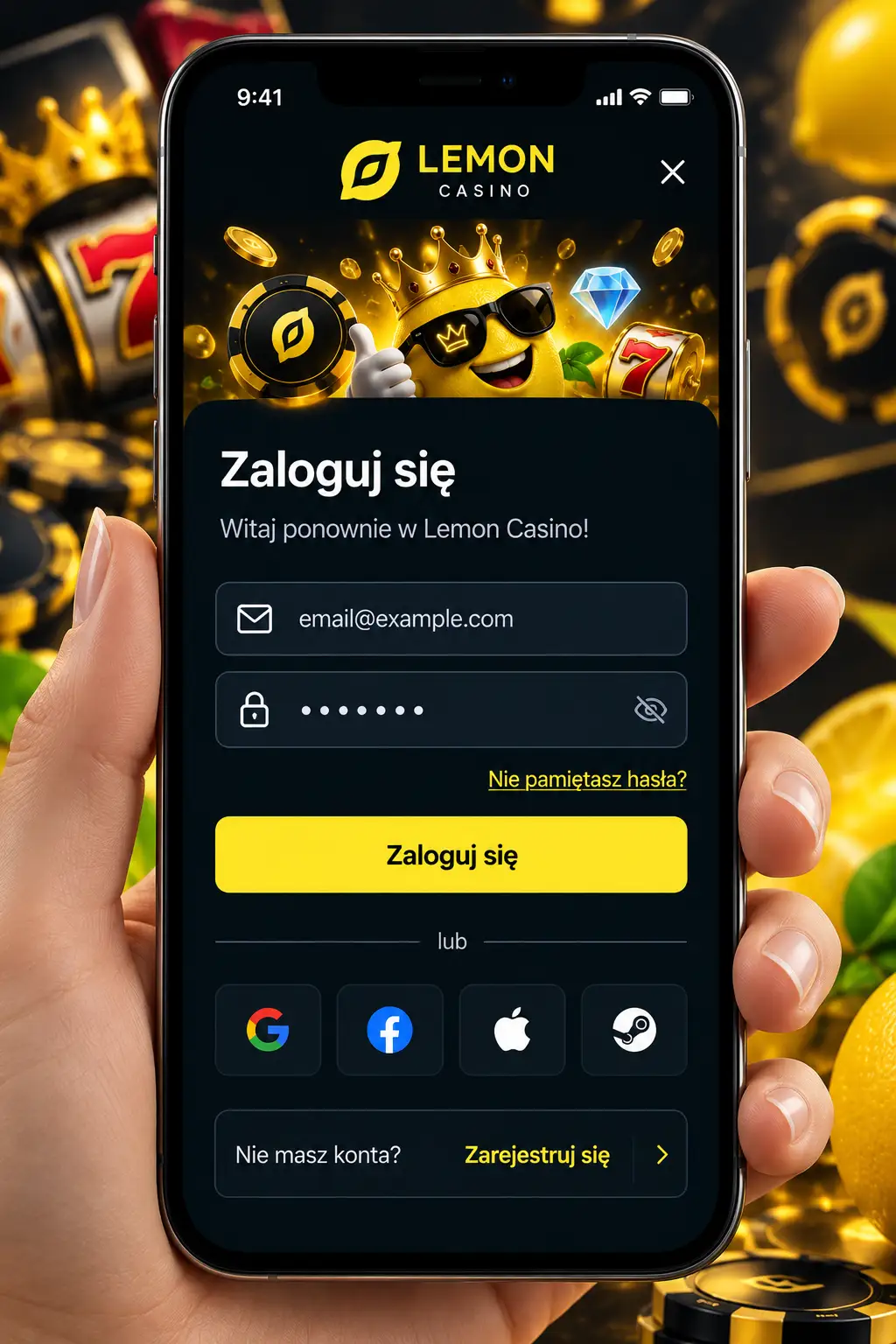 Formularz logowania Lemon Casino na telefonie